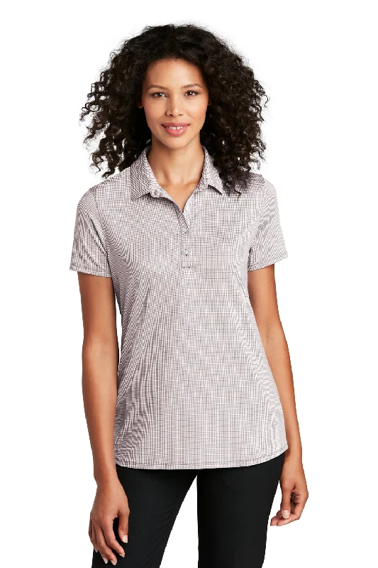 Port Authority Womens Gingham Moisture Wicking Short Sleeve Polo Shirt - Gusty Grey/White - Closeout