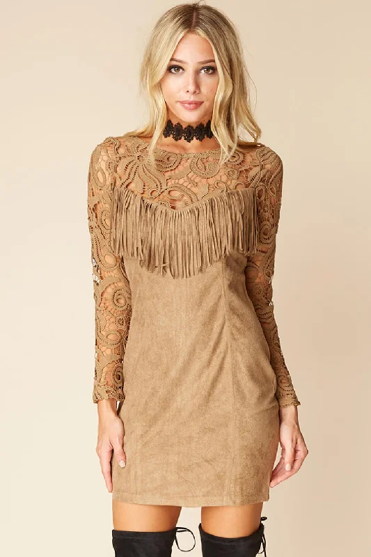 Francie Fringe Dress Brown