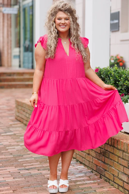 Wasting Your Time Midi Dress, Hot Pink