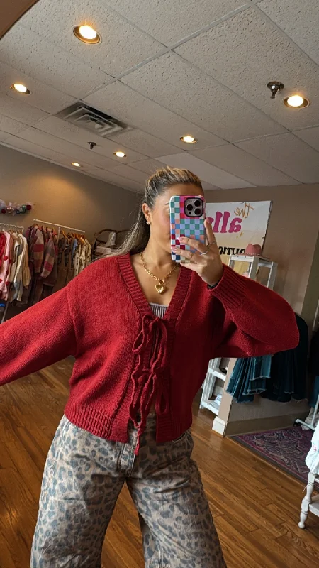 I am "Red"y for Love Tie Front Cardigan