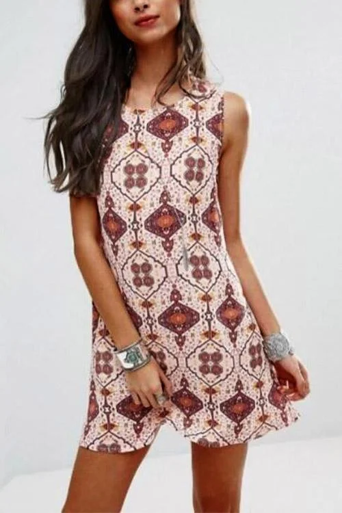 Wholesale Round Neck Sleeveless Floral Print Backless Mini Dress