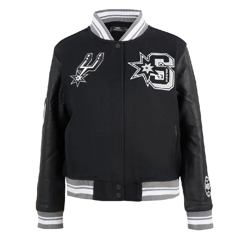 NBA SAN ANTONIO SPURS MASHUP WOMEN'S RIB WOOL VARSITY JACKET (BLACK/GRAY)