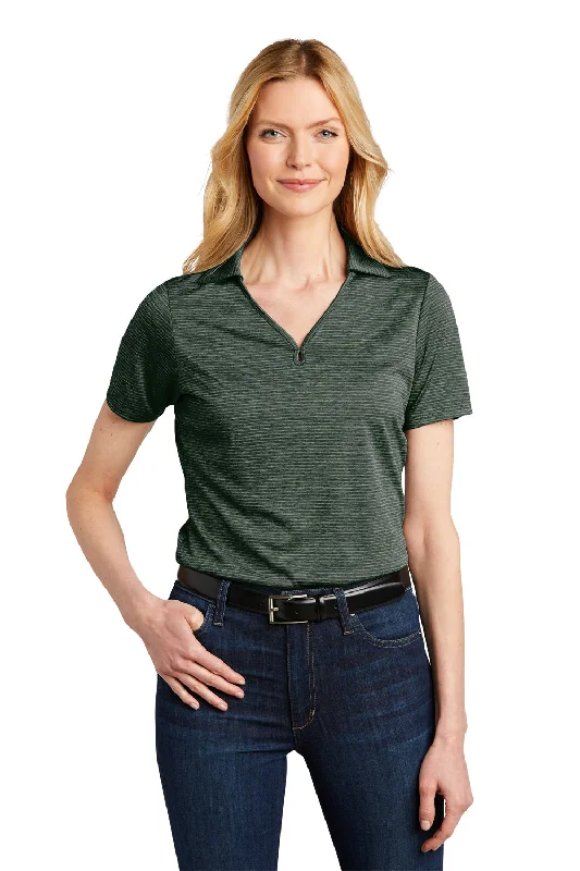 Port Authority Womens Moisture Wicking Shadow Stripe Short Sleeve Polo Shirt - Deep Forest Green - Closeout