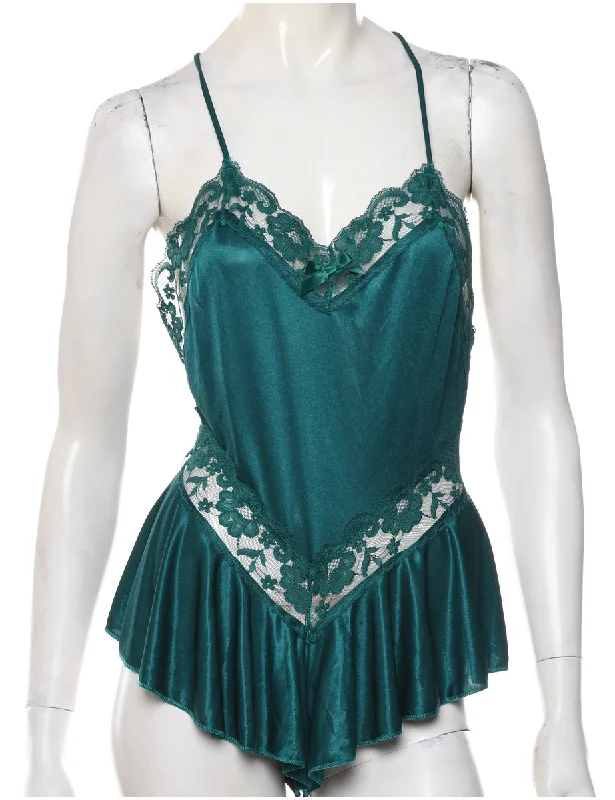 Dark Green Ruffled Lace Bodysuit - S