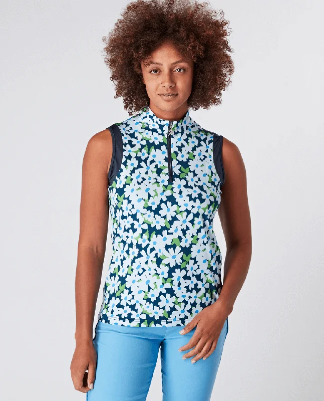 SWING OUT SISTER Serena Sleeveless Polo Daisy Chain Navy