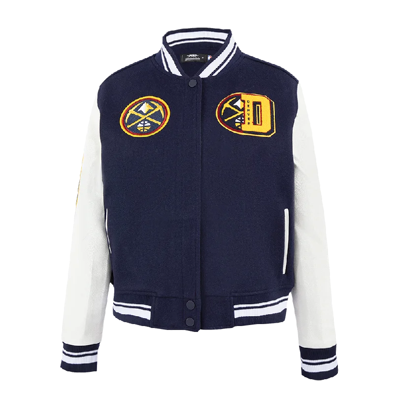 NBA DENVER NUGGETS MASHUP WOMEN'S RIB WOOL VARSITY JACKET (MIDNIGHT NAVY/WHITE)