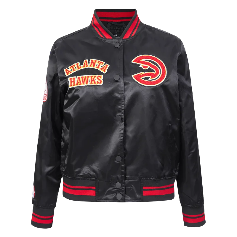 NBA ATLANTA HAWKS RETRO CLASSIC WOMEN'S RIB SATIN JACKET (BLACK/RED/BLACK)