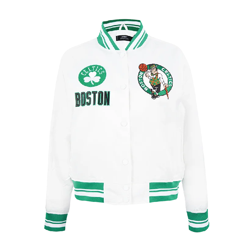 NBA BOSTON CELTICS RETRO CLASSIC WOMEN'S RIB SATIN JACKET (WHITE/GREEN)