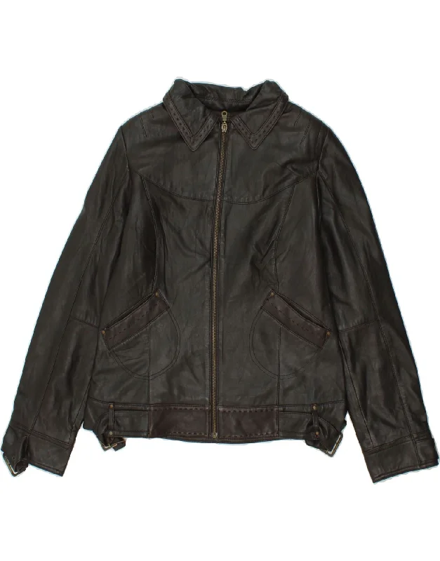 BARNEYS Womens Leather Jacket IT 44 Medium Brown Leather