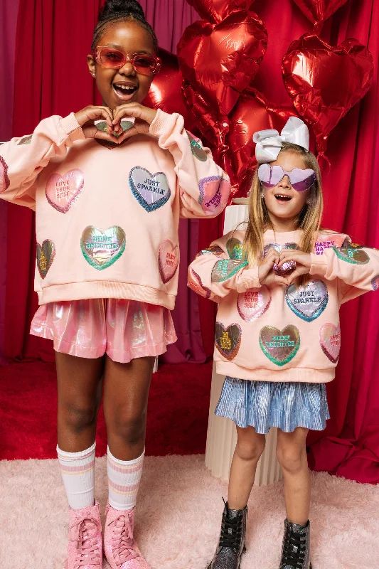 Kids Peach Positive Candy Hearts Sweatshirt