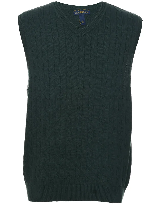 Dark Green Cable Knit Sweater Vest - L