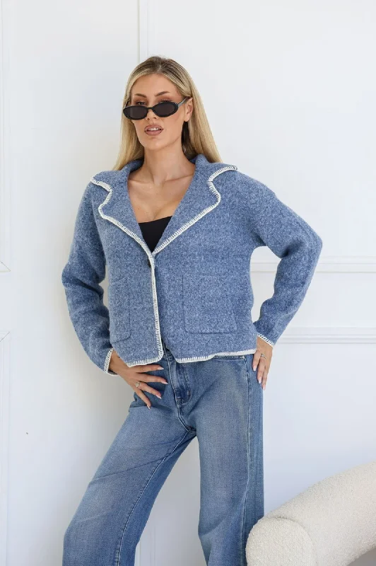 Blanket Stitch Short Jacket - Denim