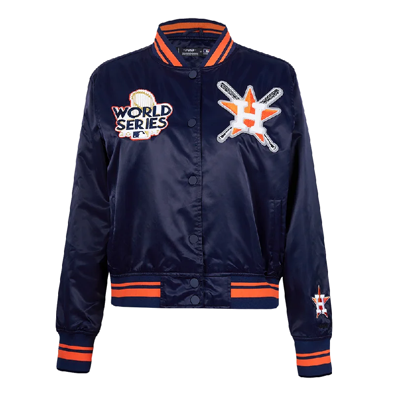 MLB HOUSTON ASTROS MASHUP WOMEN'S RIB SATIN JACKET (MIDNIGHT NAVY/ORANGE/MIDNIGHT NAVY)