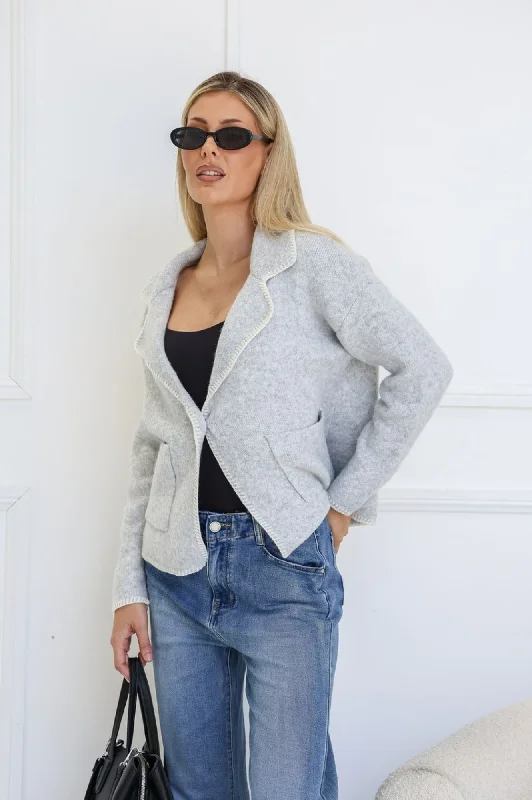 Blanket Stitch Short Jacket - Light Grey