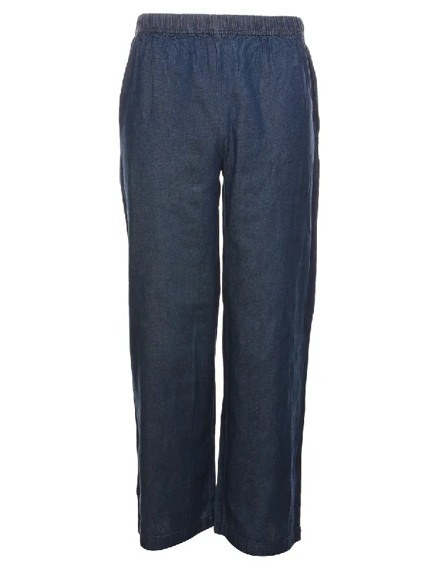 Dark Wash Wide Leg Denim Trousers - W26 L30