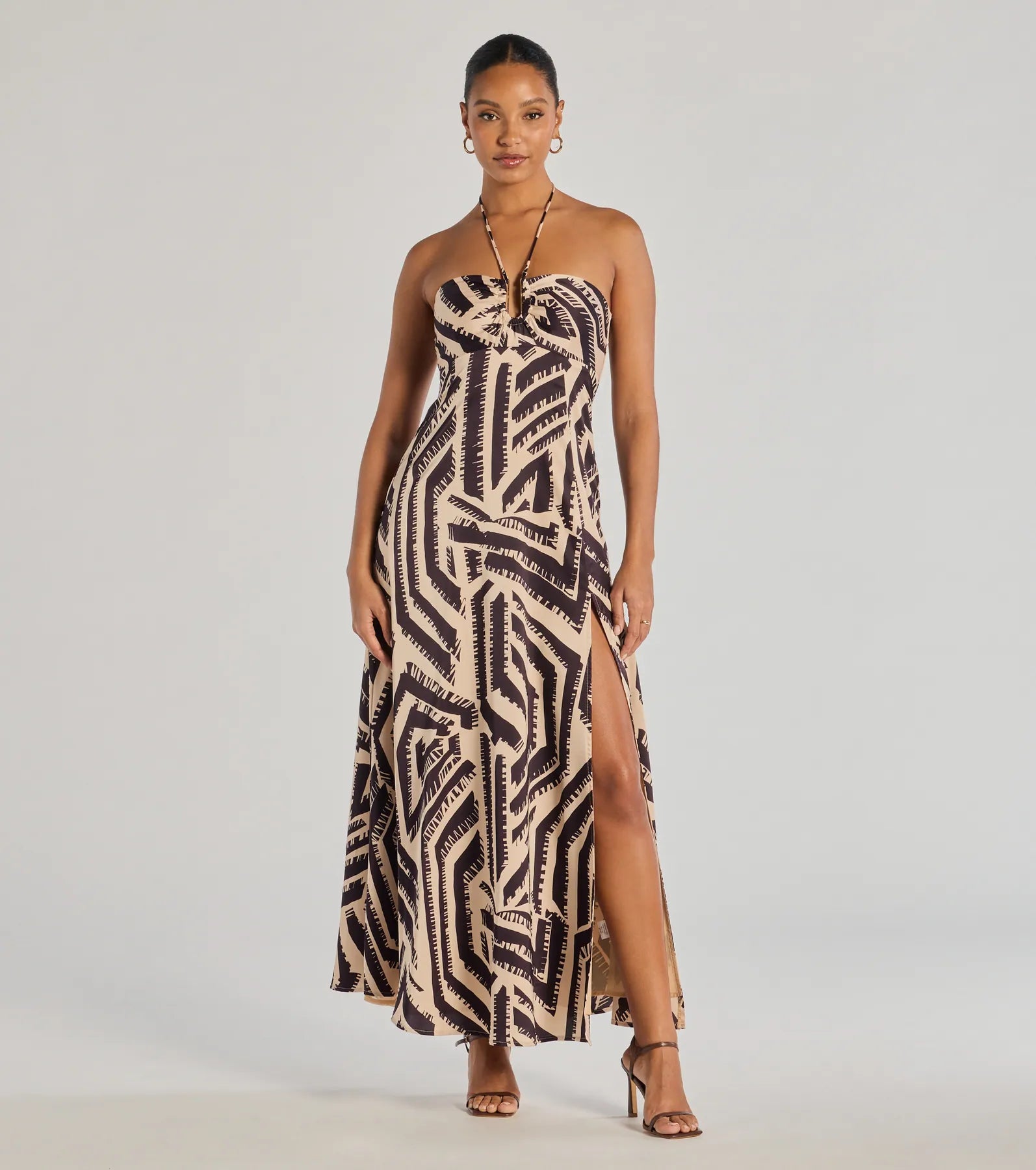 Chic Breezes Halter Boho Satin Maxi Dress