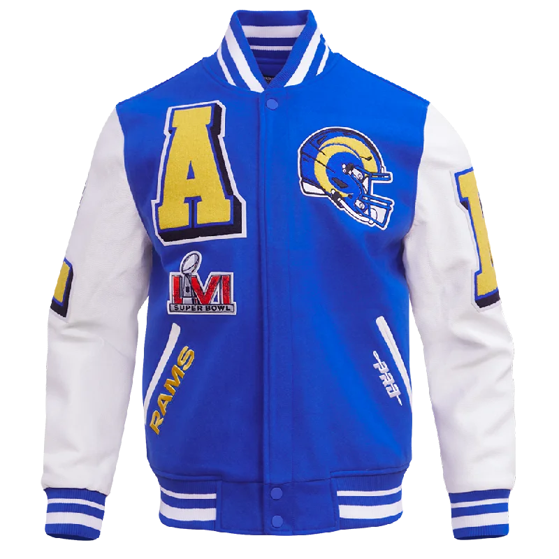 NFL LOS ANGELES RAMS MASHUP MEN'S RIB WOOL VARSITY JACKET (ROYAL BLUE/WHITE)