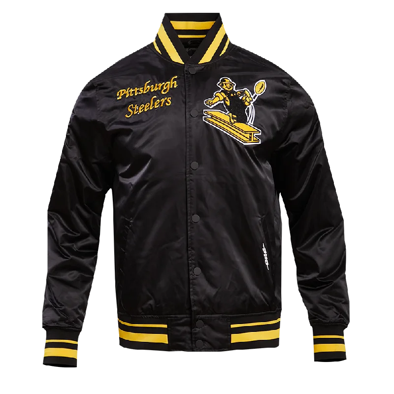 NFL PITTSBURGH STEELERS RETRO CLASSIC MEN'S RIB SATIN JACKET (BLACK/YELLOW)