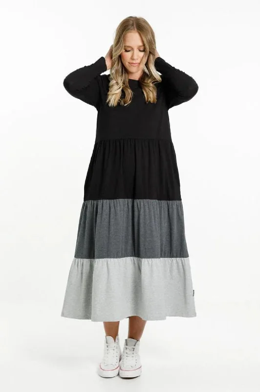 Long Sleeve Kendall Dress - Black/Charcoal/Grey