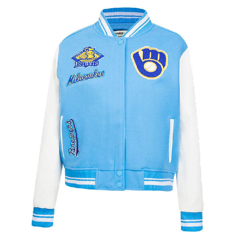 MLB MILWAUKEE BREWERS RETRO CLASSIC WOMEN'S RIB WOOL VARSITY JACKET (UNIVERSITY BLUE/WHITE)