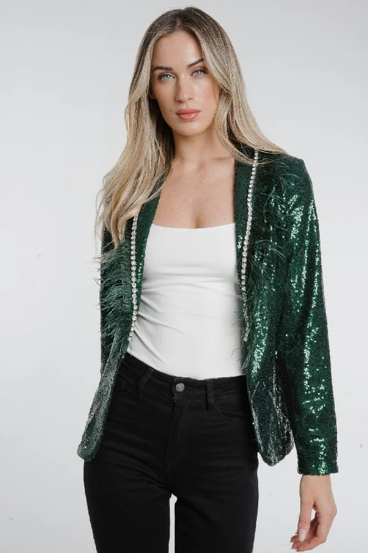 Holly Sequin Blazer In Green