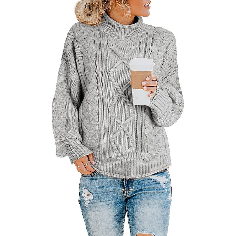 Mock Neck Solid Sweater Tops Wholesale