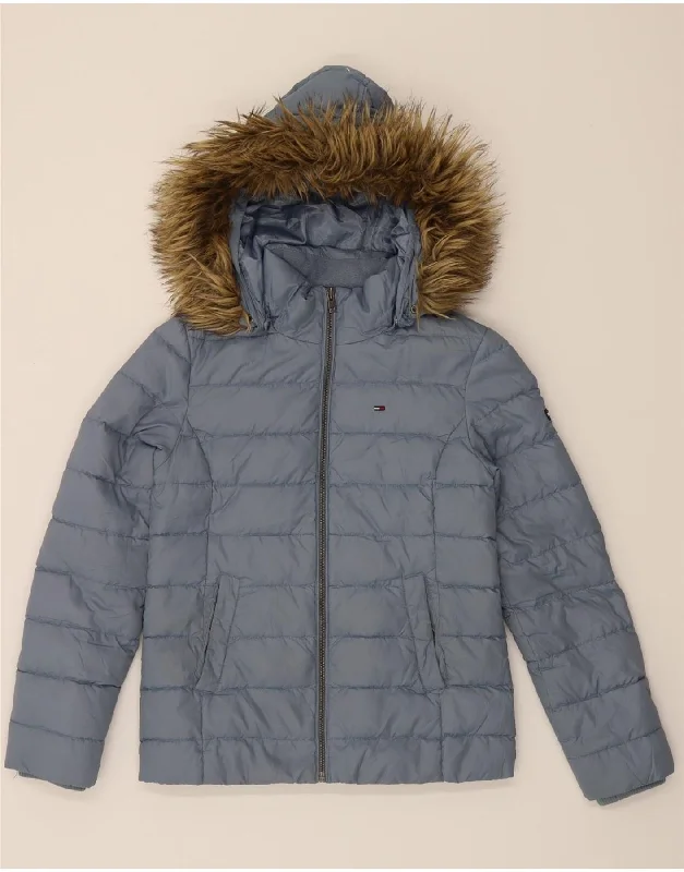 TOMMY HILFIGER Womens Hooded Padded Jacket UK 10 Small Blue