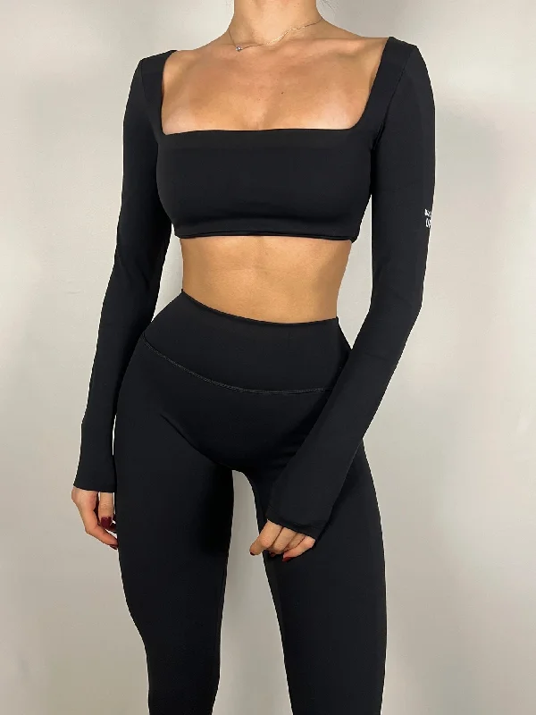 Black Square Neck Timeless Crop