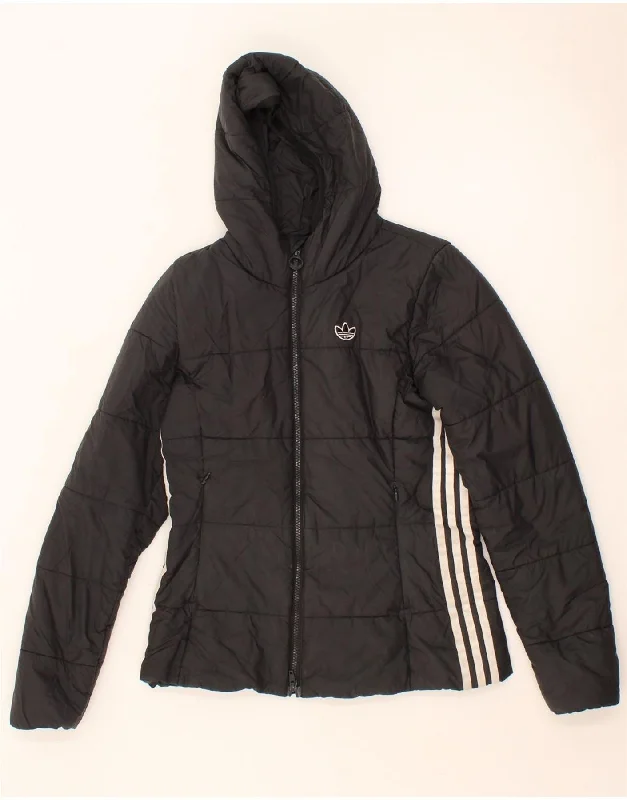 ADIDAS Womens Hooded Padded Jacket UK 10 Small Black Polyester