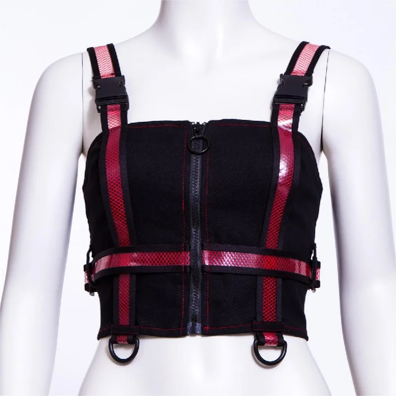 Women's Punk Double Color Mesh Splice Vest Red