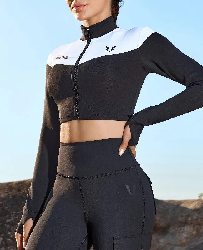 Vivid Fit Crop Jacket - Black and White