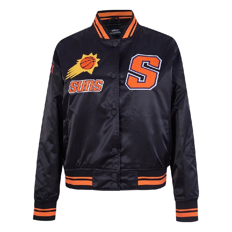 NBA PHOENIX SUNS RETRO CLASSIC WOMEN'S RIB SATIN JACKET (BLACK/ORANGE)