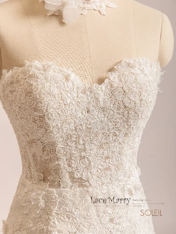 SOLEIL / Sweetheart Wedding Dress with 3D Lace and Glitter Tulle