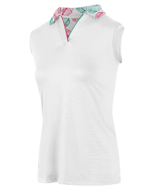 ISLAND GREEN Printed Leaf Sleeveless Polo 299 White