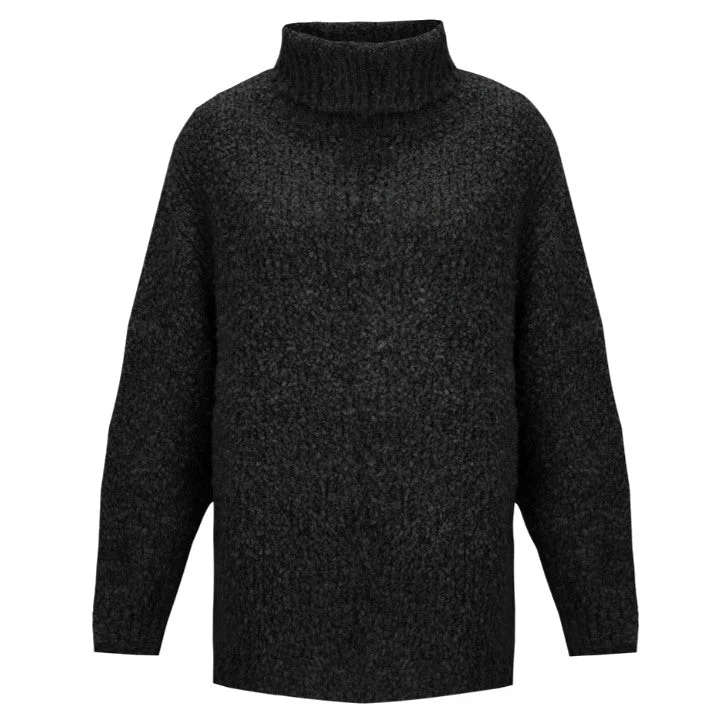 Vinny Boucle Polo Neck in Charcoal Grey