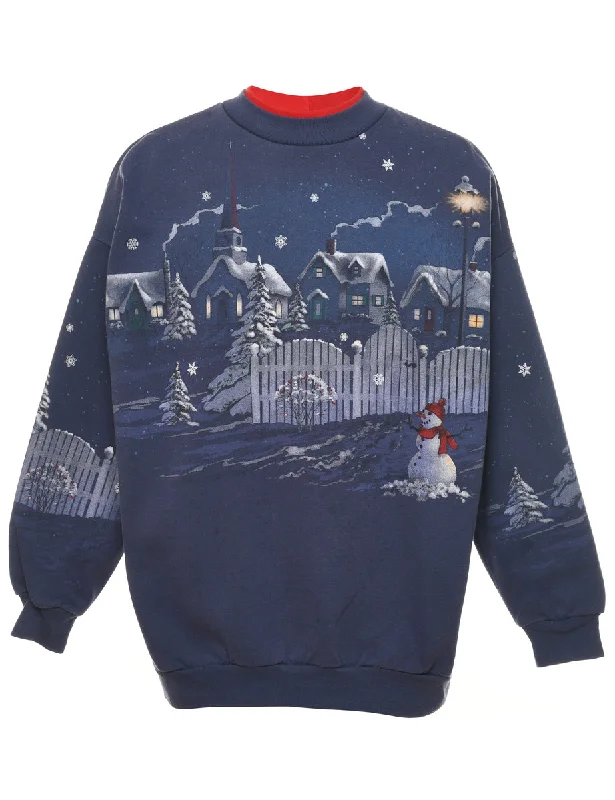 Purple Snowman Printed Sweatshirt - M