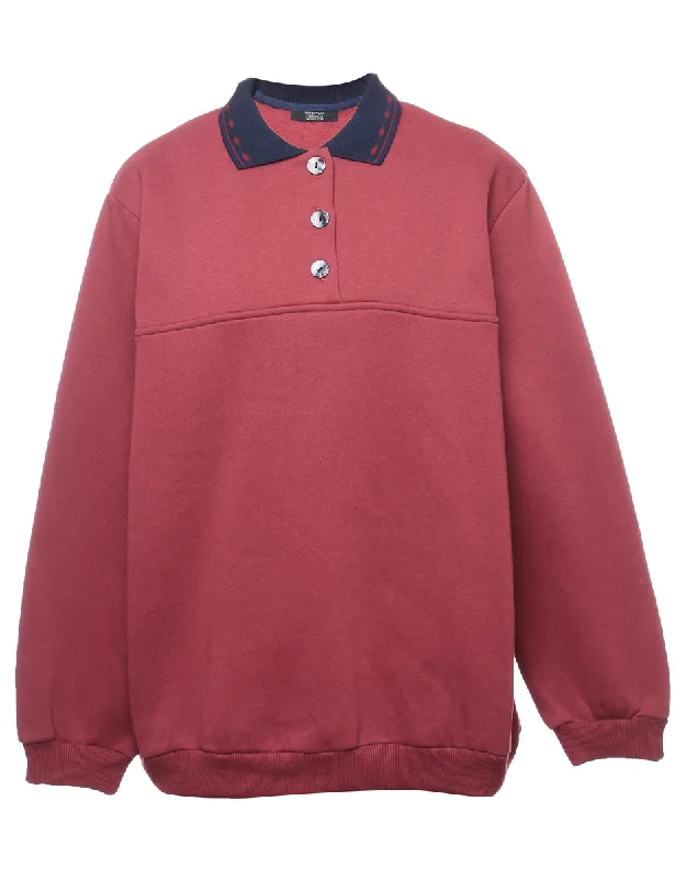 Maroon & Navy Collar Detail Plain Sweatshirt - L