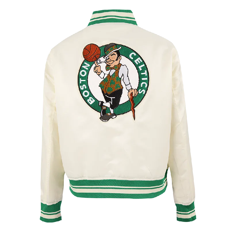 NBA BOSTON CELTICS RETRO CLASSIC WOMEN'S RIB SATIN JACKET (EGGSHELL/ KELLY GREEN)