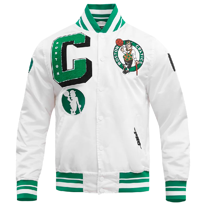 NBA BOSTON CELTICS MASHUP MEN'S RIB SATIN JACKET (WHITE/GREEN)