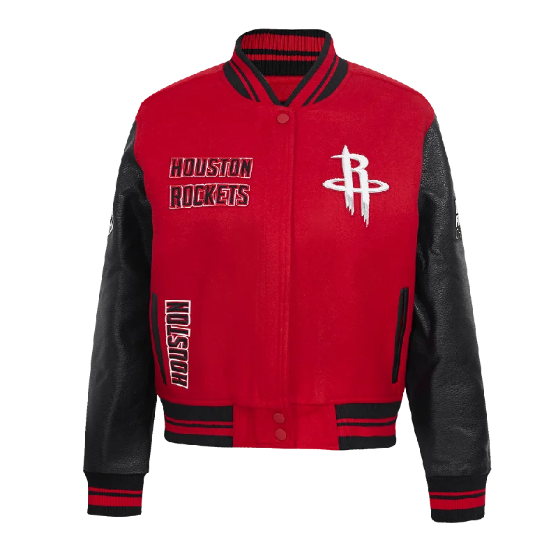 NBA HOUSTON ROCKETS RETRO CLASSIC WOMEN'S RIB WOOL VARSITY JACKET (RED/BLACK)