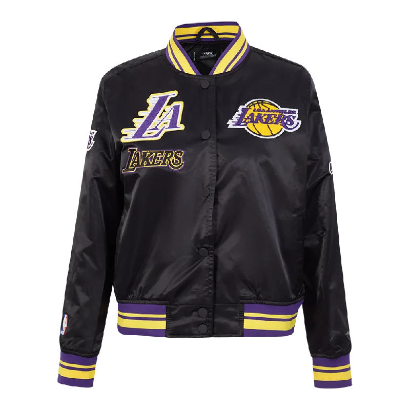 NBA LOS ANGELES LAKERS RETRO CLASSIC WOMEN'S RIB SATIN JACKET (BLACK/PURPLE/YELLOW)