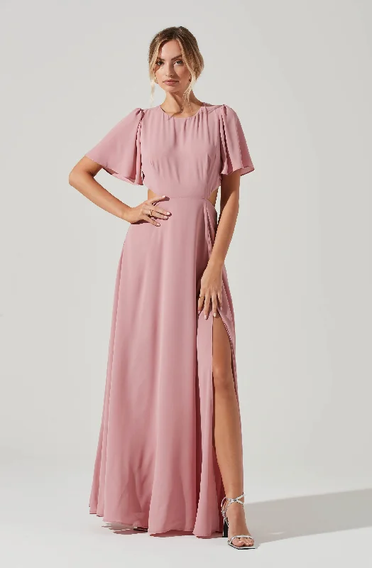 Katrina Flutter Sleeve Back Cutout Maxi Dress