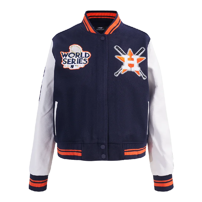 MLB HOUSTON ASTROS MASHUP WOMEN'S RIB WOOL VARSITY JACKET (MIDNIGHT NAVY/ORANGE/MIDNIGHT NAVY)