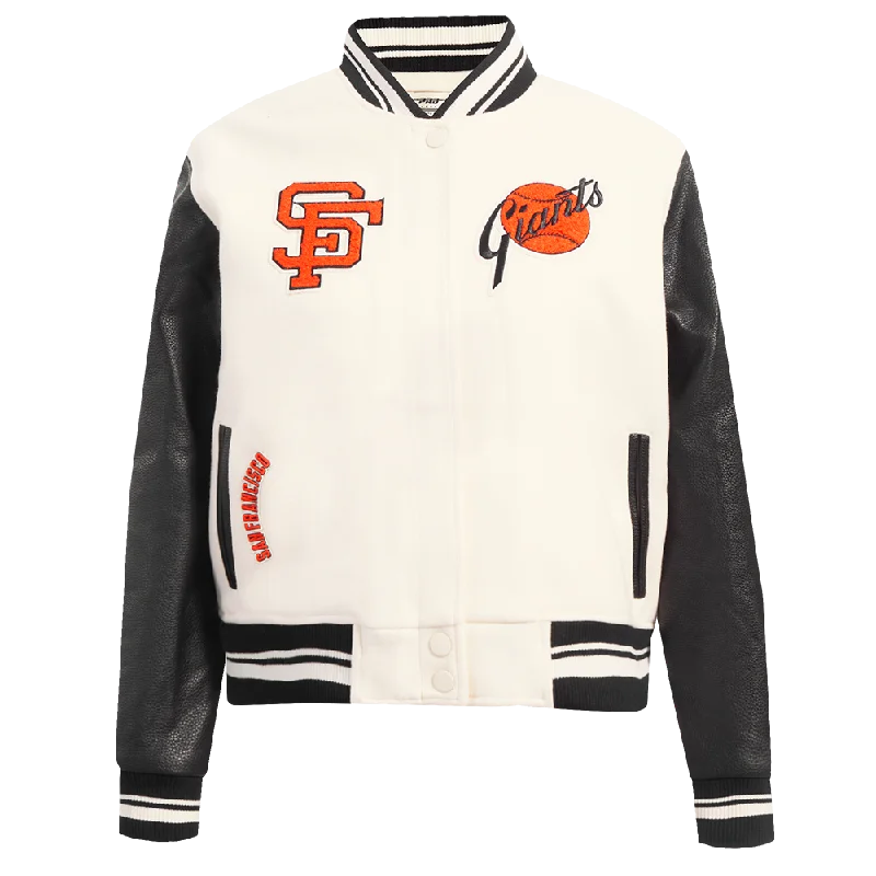 MLB SAN FRANCISCO GIANTS RETRO CLASSIC WOMEN'S RIB WOOL VARSITY JACKET (EGGSHELL/ BLACK)