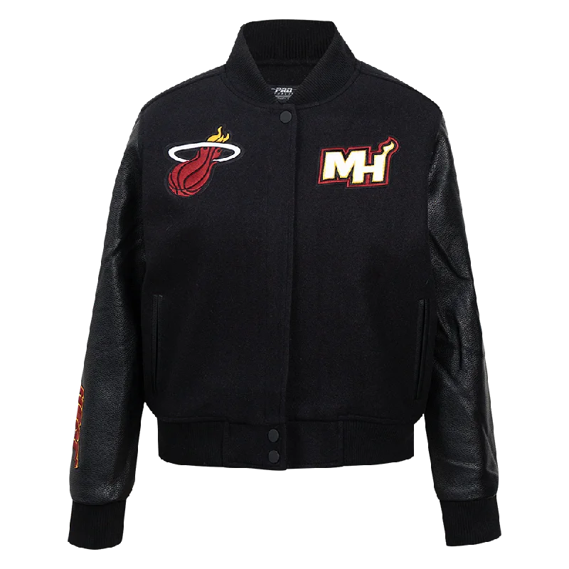 NBA MIAMI HEAT CLASSIC WOMEN'S WOOL VARSITY JACKET (JET BLACK)