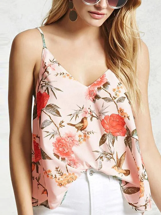 Custom V-Neck Random Floral Print Cami Top