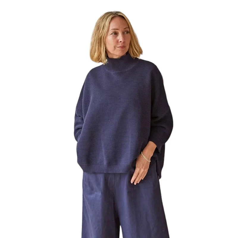 Vicki Ribbed Cotton Jumper in Navy