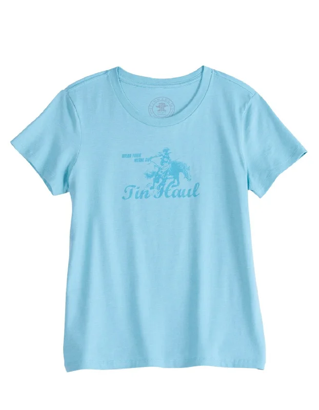 Tin Haul Womens Wear Your Metal Out Bronc Aqua Poly/Cotton S/S T-Shirt